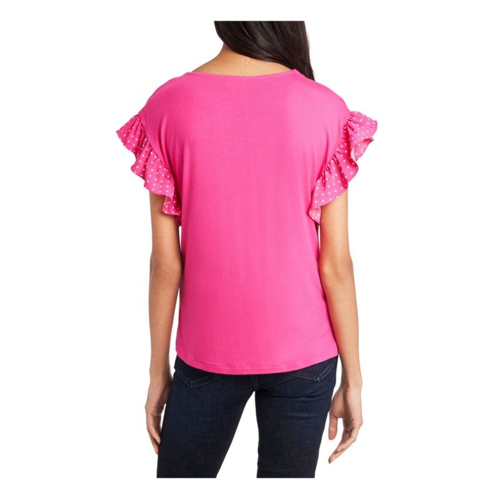 RILEY&RAE Womens Pink Stretch Flutter Sleeve Crew Neck Wear To Work Top XS - Picture 2 of 4